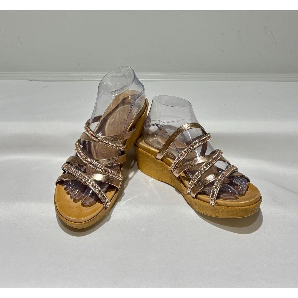 Mariella Rose Gold Embellished Wedge Sandals  Size 8